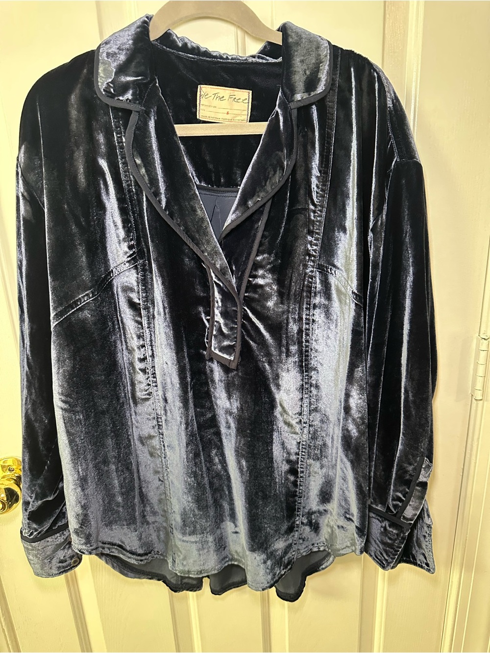We The Free Shiny Velvet Pullover Top - navy blue